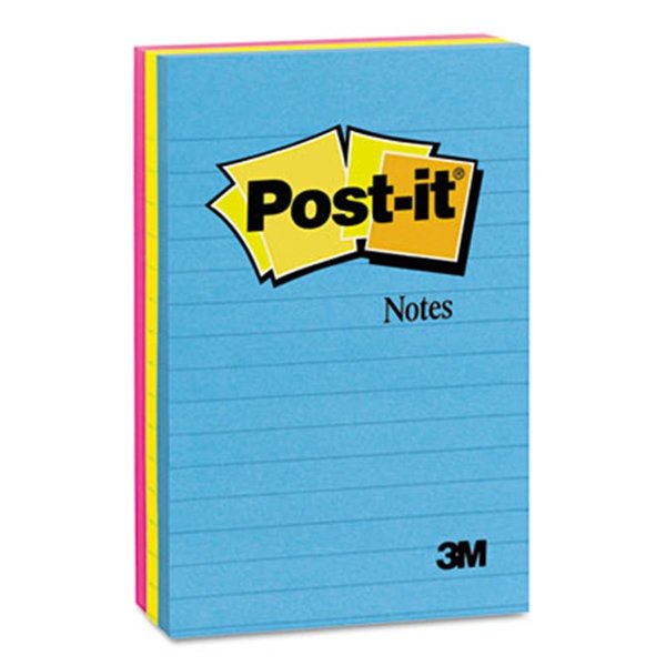 Post-It Sticky note Notes 660-3AU Ultra Color Notes- 4 x 6- Three Colors- 3 100-Sheet Pads/Pack 660-3AU